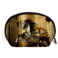 Awesome Steampunk Horse, Clocks And Gears In Golden Colors Accessory Pouches (large)  by FantasyWorld7