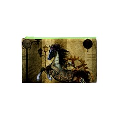 Awesome Steampunk Horse, Clocks And Gears In Golden Colors Cosmetic Bag (xs) by FantasyWorld7