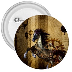 Awesome Steampunk Horse, Clocks And Gears In Golden Colors 3  Buttons by FantasyWorld7