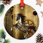 Awesome Steampunk Horse, Clocks And Gears In Golden Colors Ornament (Round) Front