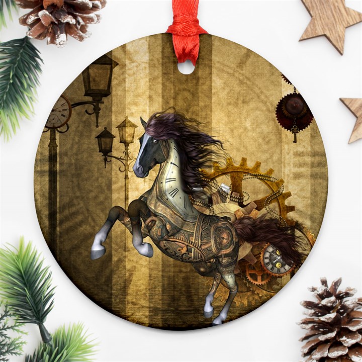 Awesome Steampunk Horse, Clocks And Gears In Golden Colors Ornament (Round)