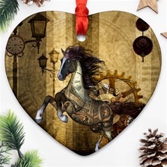 Awesome Steampunk Horse, Clocks And Gears In Golden Colors Ornament (heart) by FantasyWorld7