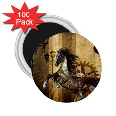 Awesome Steampunk Horse, Clocks And Gears In Golden Colors 2 25  Magnets (100 Pack)  by FantasyWorld7