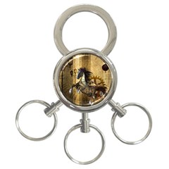 Awesome Steampunk Horse, Clocks And Gears In Golden Colors 3-ring Key Chains by FantasyWorld7