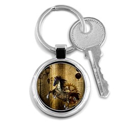 Awesome Steampunk Horse, Clocks And Gears In Golden Colors Key Chains (round)  by FantasyWorld7