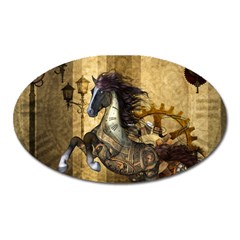 Awesome Steampunk Horse, Clocks And Gears In Golden Colors Oval Magnet by FantasyWorld7