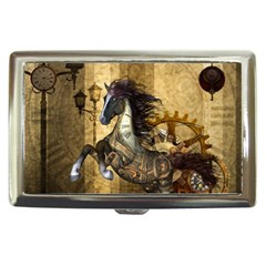 Awesome Steampunk Horse, Clocks And Gears In Golden Colors Cigarette Money Cases by FantasyWorld7