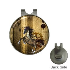 Awesome Steampunk Horse, Clocks And Gears In Golden Colors Hat Clips With Golf Markers by FantasyWorld7