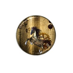 Awesome Steampunk Horse, Clocks And Gears In Golden Colors Hat Clip Ball Marker by FantasyWorld7