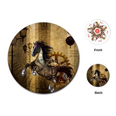 Awesome Steampunk Horse, Clocks And Gears In Golden Colors Playing Cards (round)  by FantasyWorld7