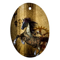 Awesome Steampunk Horse, Clocks And Gears In Golden Colors Oval Ornament (two Sides) by FantasyWorld7