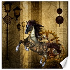 Awesome Steampunk Horse, Clocks And Gears In Golden Colors Canvas 12  X 12   by FantasyWorld7