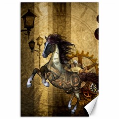 Awesome Steampunk Horse, Clocks And Gears In Golden Colors Canvas 12  X 18   by FantasyWorld7