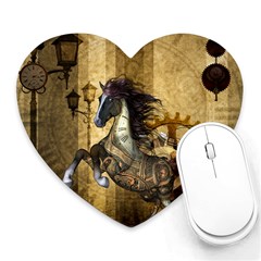 Awesome Steampunk Horse, Clocks And Gears In Golden Colors Heart Mousepads by FantasyWorld7