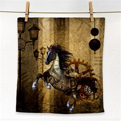 Awesome Steampunk Horse, Clocks And Gears In Golden Colors Face Towel by FantasyWorld7