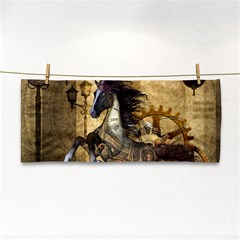 Awesome Steampunk Horse, Clocks And Gears In Golden Colors Hand Towel by FantasyWorld7