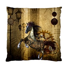 Awesome Steampunk Horse, Clocks And Gears In Golden Colors Standard Cushion Case (one Side) by FantasyWorld7