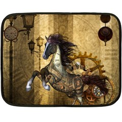 Awesome Steampunk Horse, Clocks And Gears In Golden Colors Fleece Blanket (mini) by FantasyWorld7