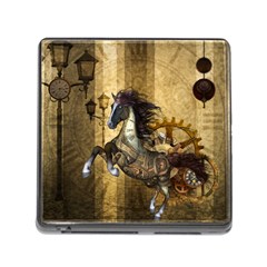 Awesome Steampunk Horse, Clocks And Gears In Golden Colors Memory Card Reader (square) by FantasyWorld7