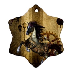 Awesome Steampunk Horse, Clocks And Gears In Golden Colors Snowflake Ornament (two Sides) by FantasyWorld7