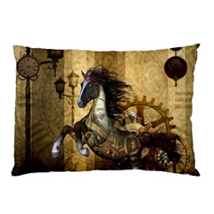 Awesome Steampunk Horse, Clocks And Gears In Golden Colors Pillow Case (two Sides) by FantasyWorld7