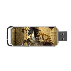 Awesome Steampunk Horse, Clocks And Gears In Golden Colors Portable Usb Flash (one Side) by FantasyWorld7