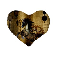 Awesome Steampunk Horse, Clocks And Gears In Golden Colors Standard 16  Premium Heart Shape Cushions by FantasyWorld7