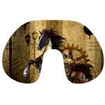 Awesome Steampunk Horse, Clocks And Gears In Golden Colors Travel Neck Pillows Front