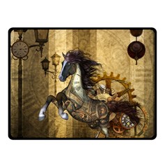 Awesome Steampunk Horse, Clocks And Gears In Golden Colors Double Sided Fleece Blanket (small)  by FantasyWorld7