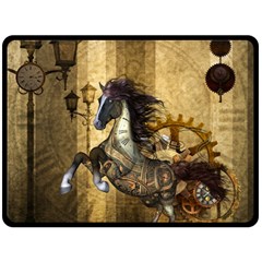 Awesome Steampunk Horse, Clocks And Gears In Golden Colors Double Sided Fleece Blanket (large)  by FantasyWorld7