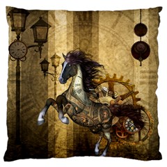 Awesome Steampunk Horse, Clocks And Gears In Golden Colors Standard Flano Cushion Case (one Side) by FantasyWorld7