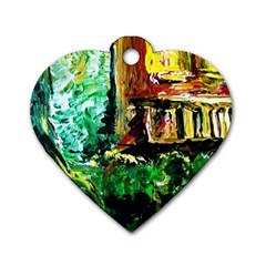 Old Tree And House With An Arch 5 Dog Tag Heart (two Sides)