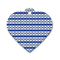 Circles Lines Blue White Pattern  Dog Tag Heart (one Side) by BrightVibesDesign