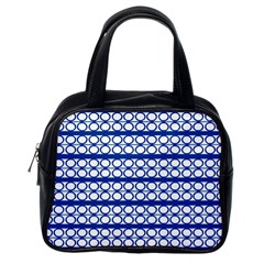 Circles Lines Blue White Pattern  Classic Handbags (one Side) by BrightVibesDesign