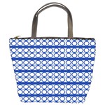 Circles Lines Blue White Pattern  Bucket Bags Front