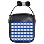 Circles Lines Blue White Pattern  Girls Sling Bags Front