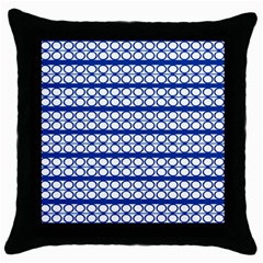 Circles Lines Blue White Pattern  Throw Pillow Case (black) by BrightVibesDesign