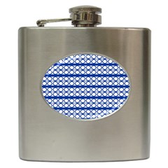 Circles Lines Blue White Pattern  Hip Flask (6 Oz) by BrightVibesDesign