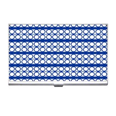 Circles Lines Blue White Pattern  Business Card Holders by BrightVibesDesign