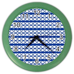 Circles Lines Blue White Pattern  Color Wall Clocks by BrightVibesDesign