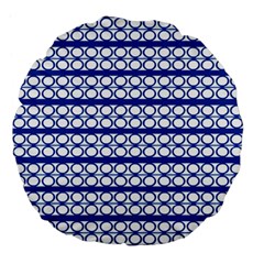 Circles Lines Blue White Pattern  Large 18  Premium Flano Round Cushions by BrightVibesDesign