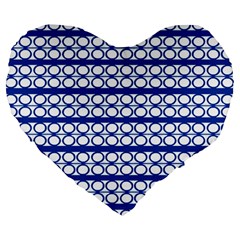 Circles Lines Blue White Pattern  Large 19  Premium Flano Heart Shape Cushions by BrightVibesDesign