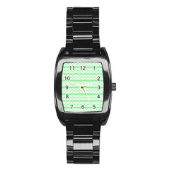 Circles Lines Green White Pattern Stainless Steel Barrel Watch by BrightVibesDesign