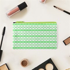 Circles Lines Green White Pattern Cosmetic Bag (xs) by BrightVibesDesign