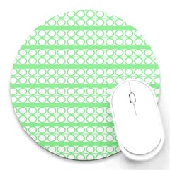 Circles Lines Green White Pattern Round Mousepads by BrightVibesDesign