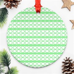 Circles Lines Green White Pattern Ornament (round) by BrightVibesDesign