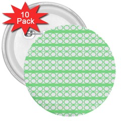 Circles Lines Green White Pattern 3  Buttons (10 Pack)  by BrightVibesDesign