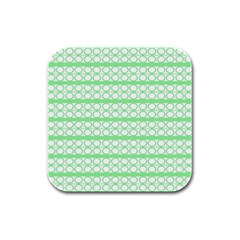 Circles Lines Green White Pattern Rubber Square Coaster (4 Pack)  by BrightVibesDesign