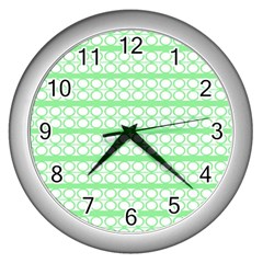 Circles Lines Green White Pattern Wall Clocks (silver)  by BrightVibesDesign