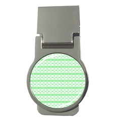 Circles Lines Green White Pattern Money Clips (round)  by BrightVibesDesign